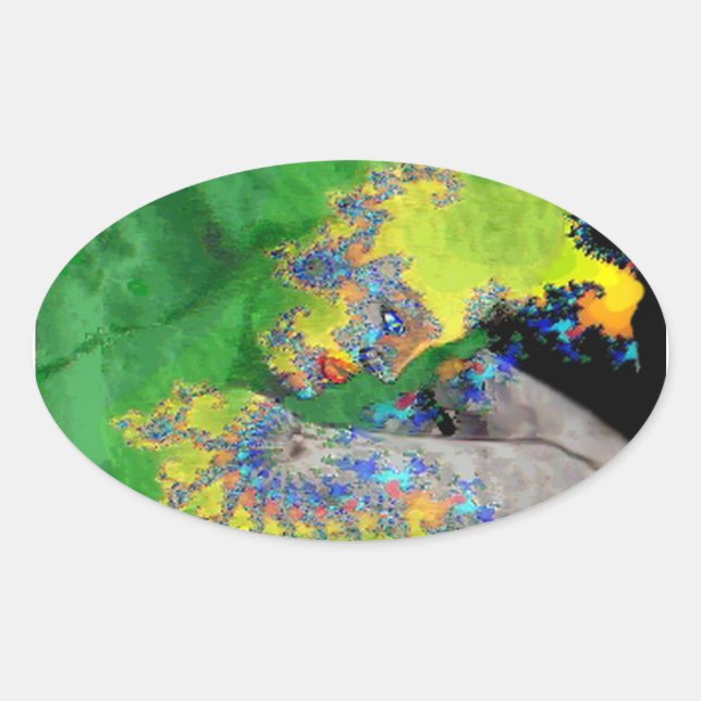 VIBRATIONS OF MATTER,FRACTAL WOMAN IN GREEN YELLOW OVAL STICKER (Front)
