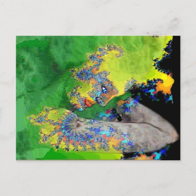 VIBRATIONS OF MATTER,FRACTAL WOMAN IN GREEN YELLOW POSTCARD (Front)