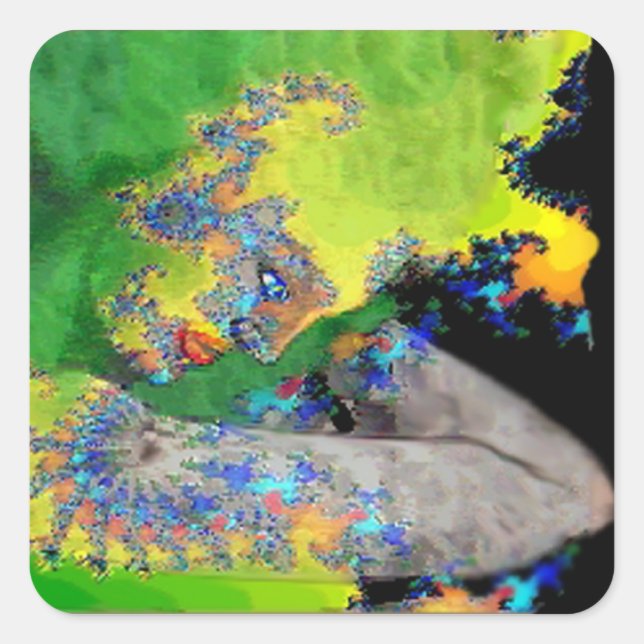 VIBRATIONS OF MATTER,FRACTAL WOMAN IN GREEN YELLOW SQUARE STICKER (Front)