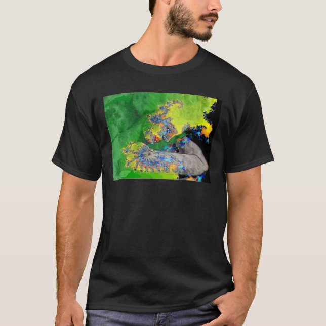 VIBRATIONS OF MATTER,FRACTAL WOMAN IN GREEN YELLOW T-Shirt (Front)
