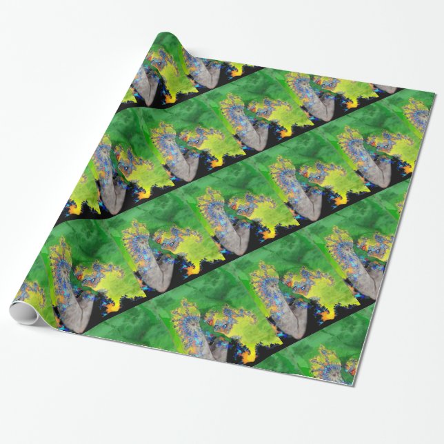 VIBRATIONS OF MATTER,FRACTAL WOMAN IN GREEN YELLOW WRAPPING PAPER (Unrolled)