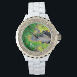 VIBRATIONS OF MATTER,GREEN FRACTAL LADY MONOGRAM WATCH<br><div class="desc">Colourful , surreal fractal portrait in vibrant green, yellow orange , black white teal blue colours. by Bulgan Lumini (c)</div>