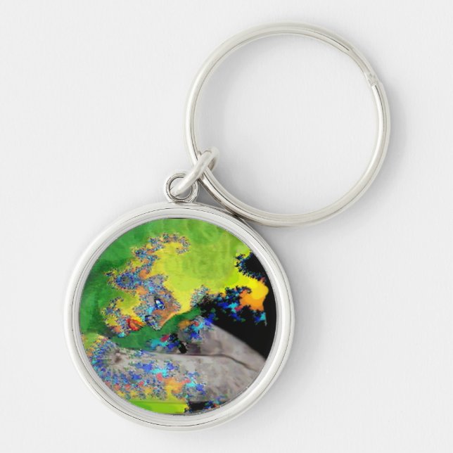 VIBRATIONS OF MATTER,LADY IN GREEN YELLOW FRACTALS KEY RING (Front)