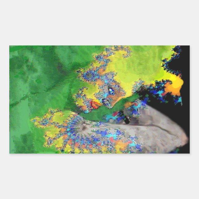VIBRATIONS OF MATTER,LADY IN GREEN YELLOW FRACTALS RECTANGULAR STICKER (Front)