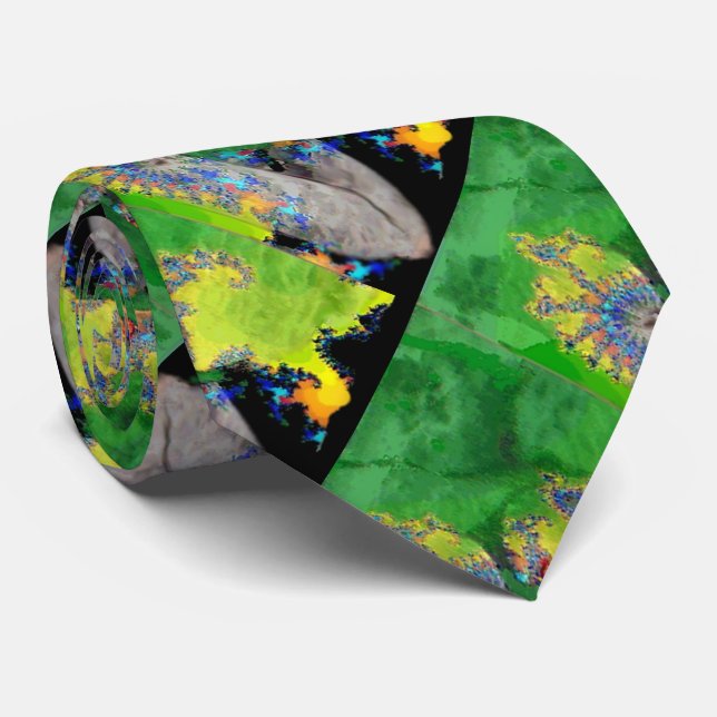 VIBRATIONS OF MATTER,LADY IN GREEN YELLOW FRACTALS TIE (Rolled)