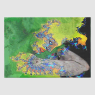 VIBRATIONS OF MATTER,LADY IN GREEN YELLOW FRACTALS TISSUE PAPER