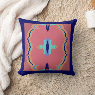 Vibrations on Blue/Aqua/Orange/Salmon Cushion