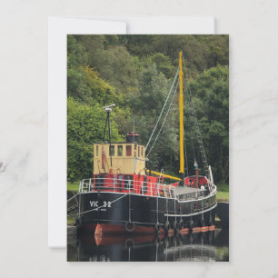 Vic32 Puffer Boat in Crinan Canal Basin, Scotland, Holiday Card