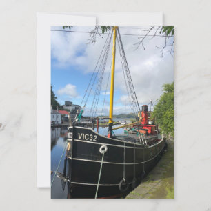 Vic32 Puffer Boat in Crinan Canal Basin, Scotland, Holiday Card