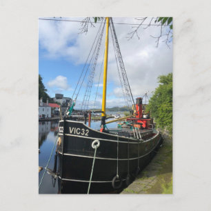 Vic32 Puffer Boat in Crinan Canal Basin, Scotland, Holiday Postcard