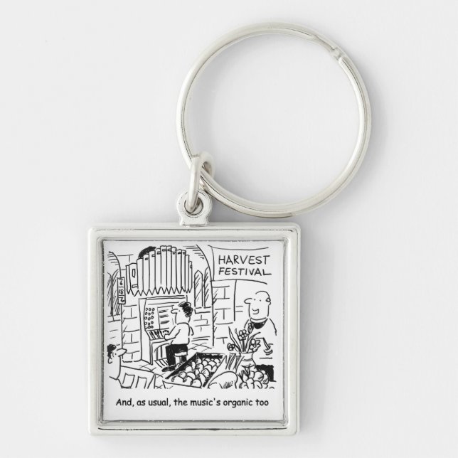 Vicar at Church Harvest Festival. Funny Cartoon Key Ring (Front)