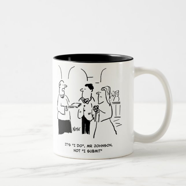 Vicar at Wedding tells Bridegroom to Say "I do" Two-Tone Coffee Mug (Right)