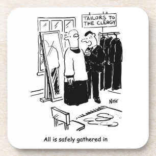 Vicar has a Cassock Fitting Church Cartoon Coaster