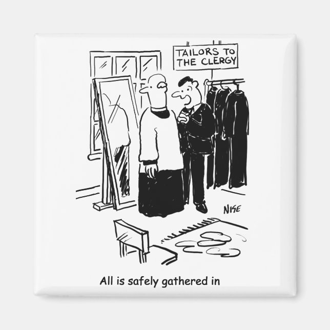 Vicar has a Cassock Fitting Church Cartoon Magnet (Front)