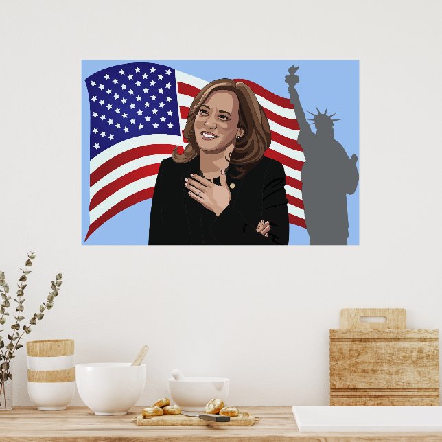 Vice Pres Kamala Harris Flag Statue of Liberty Poster (Kitchen)
