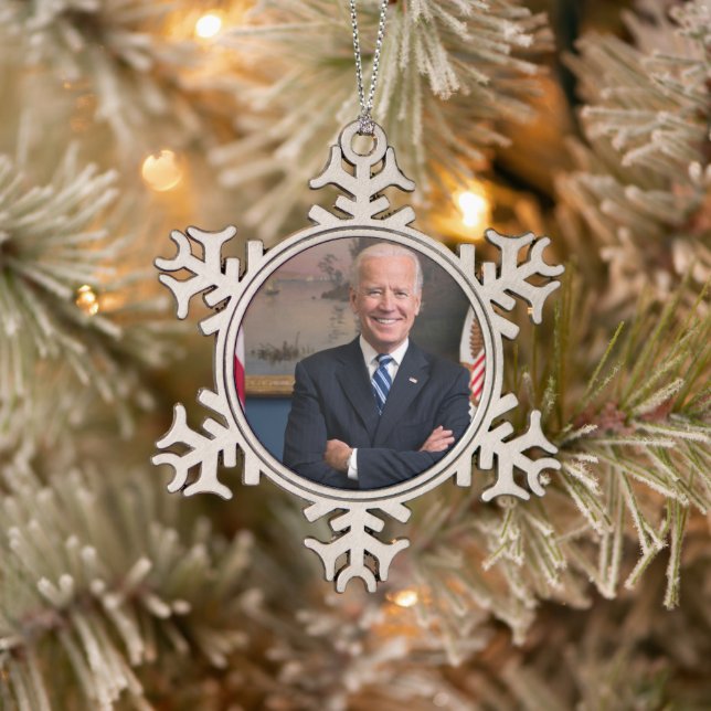 Vice President Joe Biden of Obama Presidency Snowflake Pewter Christmas Ornament (Tree)