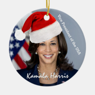 Vice President Kamala Harris  in Santa Hat  Ceramic Tree Decoration