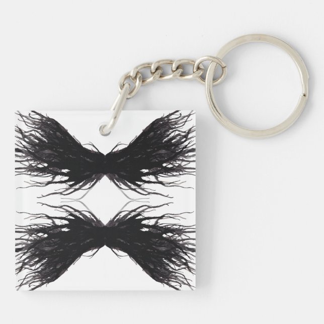 Vices Abstract Black Wings Alcohol Ink Art Key Ring (Back)