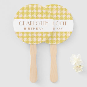 Vichy farmhouse yellow gingham plaid checked party hand fan