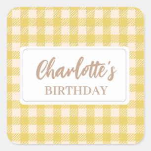 Vichy farmhouse yellow preppy gingham plaid check square sticker
