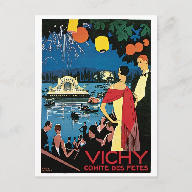 Vichy Vintage French Travel Poster Postcard (Front)