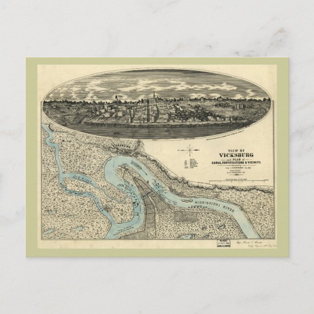 Vicksburg Mississippi 1863 Antique Panoramic Map Postcard (Front)