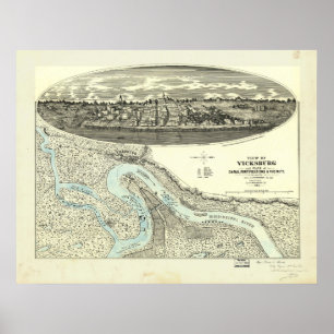 Vicksburg Mississippi 1863 Antique Panoramic Map Poster