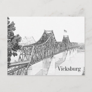 Vicksburg, Mississippi River Bridge Sketch Art Postcard