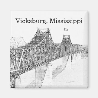 Vicksburg MS River Bridge Black & White Sketch Magnet
