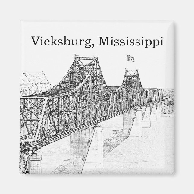 Vicksburg MS River Bridge Black & White Sketch Magnet (Front)
