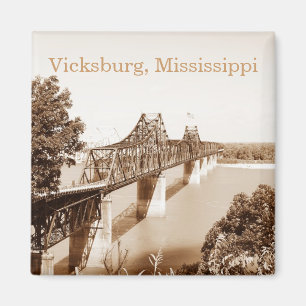 Vicksburg MS River Bridge Sepia Copper Tone Magnet