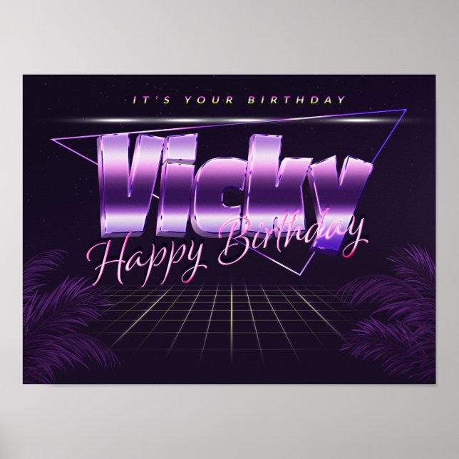Vicky Name Vorname lila retro Poster Geburtstag (Front)