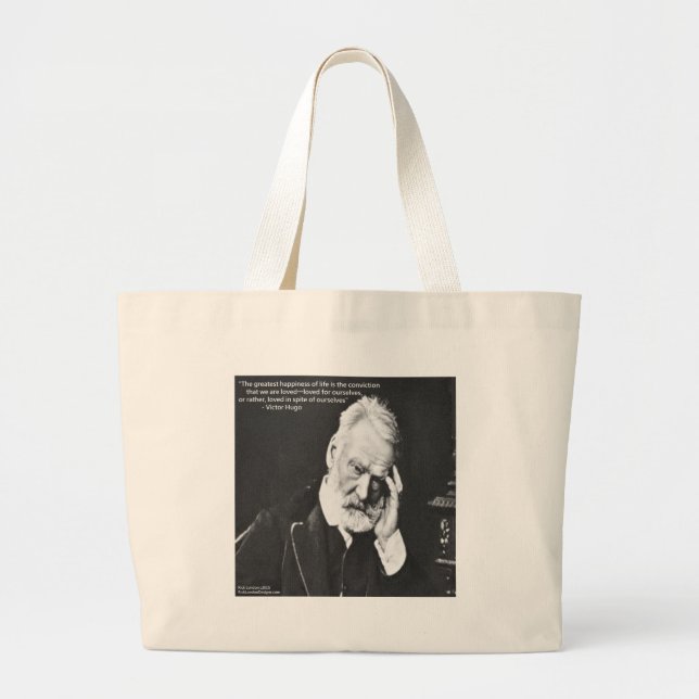Victor Hugo & Happiness Quote Gifts Tees Etc Large Tote Bag (Front)