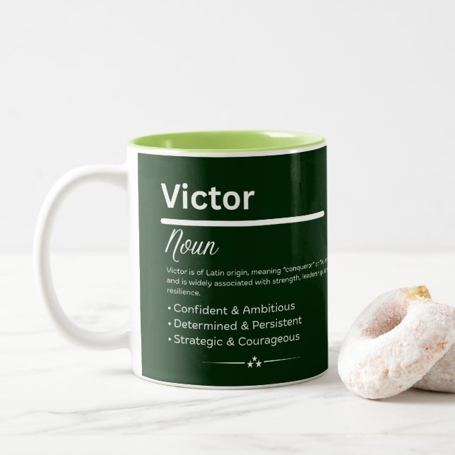 Victor Personalized Name Two-Tone Coffee Mug (With Donut)