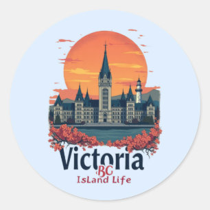 Victoria BC Island Life Vintage Sunset Classic Round Sticker