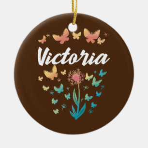 Victoria Birthday Sister Butterfly Dandelion Name Ceramic Tree Decoration
