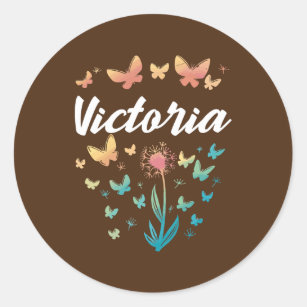 Victoria Birthday Sister Butterfly Dandelion Name Classic Round Sticker
