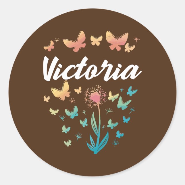 Victoria Birthday Sister Butterfly Dandelion Name Classic Round Sticker (Front)
