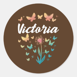 Victoria Birthday Sister Butterfly Dandelion Name Classic Round Sticker