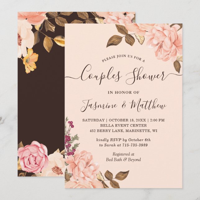 Victoria Blush Floral Wedding Couples Shower Invitation (Front/Back)