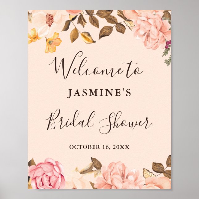 Victoria Blush Gold Floral Bridal Shower Sign (Front)