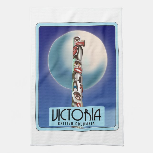 Victoria British Columbia Totem Pole. Tea Towel (Vertical)