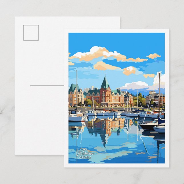 Victoria Canada Art Vintage Travel Illustration Postcard (Front/Back)