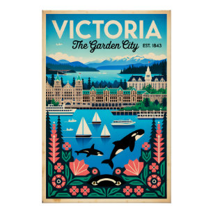Victoria Canada Retro Travel Poster Art