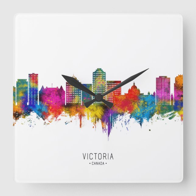 Victoria Canada Skyline Square Wall Clock (Front)