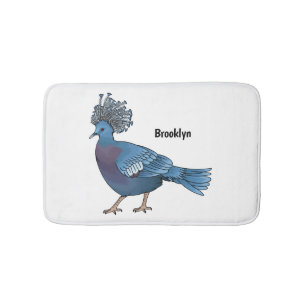 Victoria crowned pigeon bird cartoon illustration bath mat