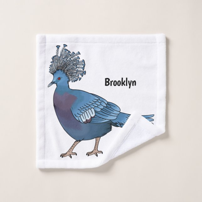 Victoria crowned pigeon bird cartoon illustration bath towel set (Wash Cloth)