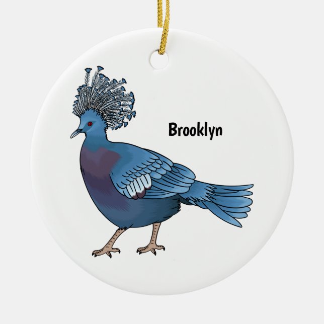 Victoria crowned pigeon bird cartoon illustration  ceramic tree decoration (Front)