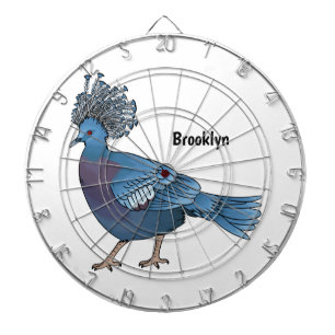 Victoria crowned pigeon bird cartoon illustration dartboard