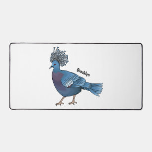 Victoria crowned pigeon bird cartoon illustration  desk mat